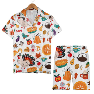 Whimsical Thanksgiving Hawaiian Shirt with Pilgrim Turkeys and Pumpkin Pies
