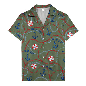 anchors lifebuoys chain link pattern nautical hawaiian shirt