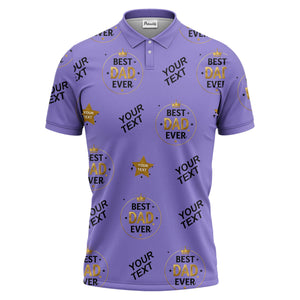 best dad ever crown & stars repeat pattern black gold polo shirt