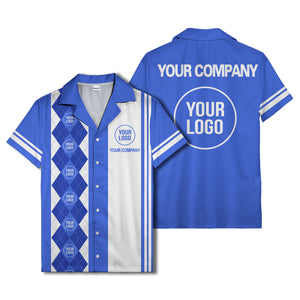 black white argyle stripes & custom logos golf hawaiian shirt