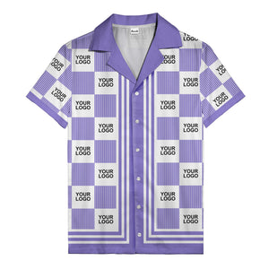 black white checkerboard barcode logo customizable hawaiian shirt