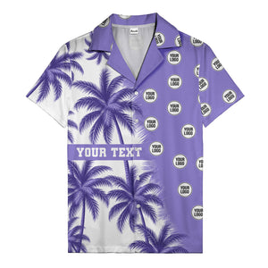 black & white palm tree repeat & custom logo hawaiian shirt for men