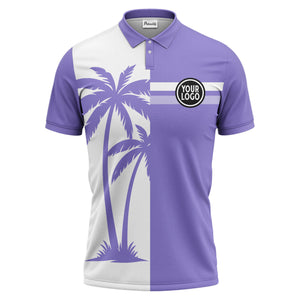 black white palm trees & stripes modern hawaiian polo shirt