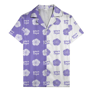 black white rose & custom logo repeat graphic hawaiian shirt