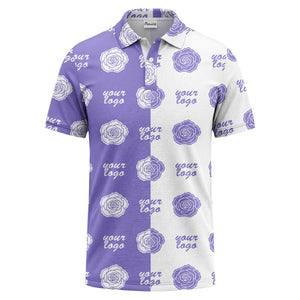 black white rose repeat custom logo monochrome polo shirt