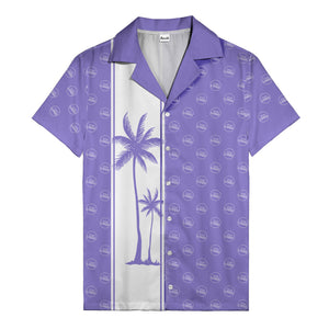 black white vertical palm trees & custom logo repeat hawaiian shirt