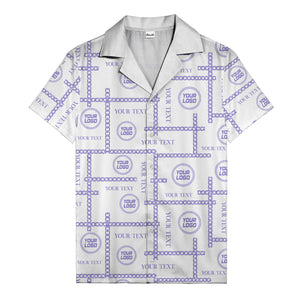 chain link grid custom logo text monochrome black white hawaiian shirt