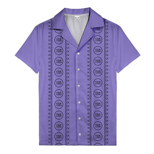 circular logo & fish symbols black hawaiian shirt for men