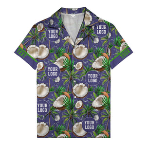 coconut palms & ice cubes on black beach photo hawaiian shirt for men