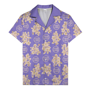 cream floral bouquets & gold circular logos watercolor hawaiian shirt