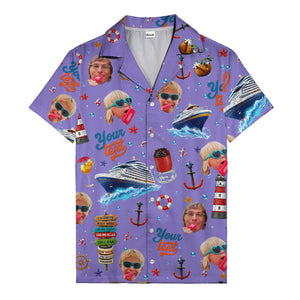 cruise ship faces & cocktail signs cartoon hawaiian shirt