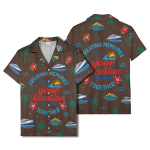 cruise ship & palm fronds watercolor vacation memories hawaiian shirt