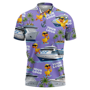 cruise ship & sunglasses ducks cartoon islands polo shirt for men