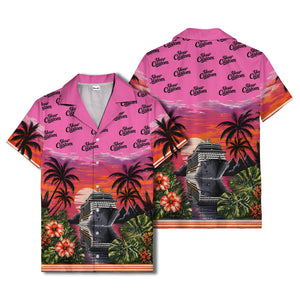 cruise ship sunset palm trees hibiscus flowers hawaiian shirt for men
