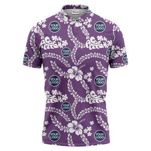 custom color tropical floral polo shirt | hibiscus & monstera leaf all-over print