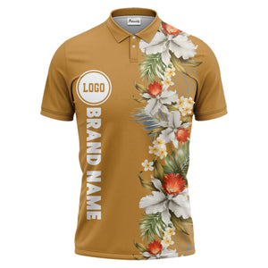 custom color tropical floral polo shirt | orchid & plumeria exotic all-over print
