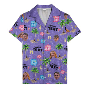 custom faces palm trees hibiscus watercolor hawaiian shirt for men