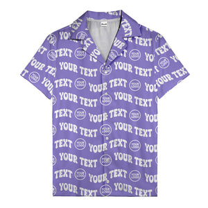 custom logo & repeat text black hawaiian shirt for men