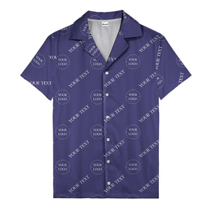 custom logo & text repeat black hawaiian shirt for personalized branding