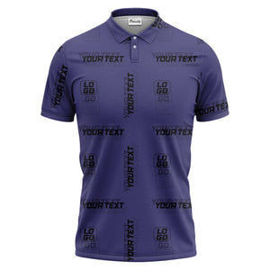 custom logo & text repeat pattern black polo shirt for men