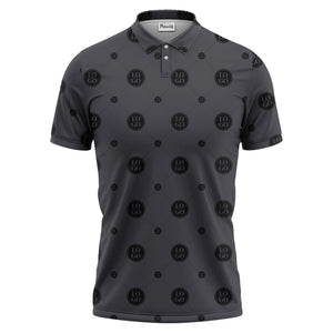 geometric logo repeating polo hawaiian shirt