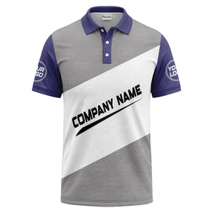 diagonal stripe monogram logo gray white black corporate polo shirt