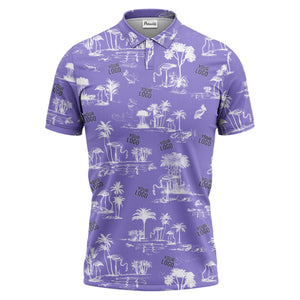 flamingo oasis palm trees sketch pattern black white polo shirt for men