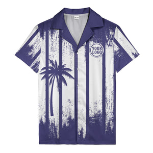 grunge monochrome palm tree silhouettes & stripe hawaiian shirt for men