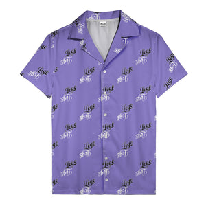 hand-drawn calligraphic script logo repeat black white hawaiian shirt for men