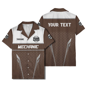 hexagon mechanic logo grid hawaiian shirt for automotive pros
