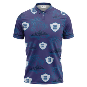 island oasis palm trees & shield logos navy blue tropical polo shirt