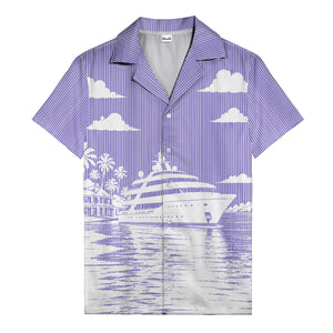luxury yacht & palm trees tropical beach scene hawaiian shirt