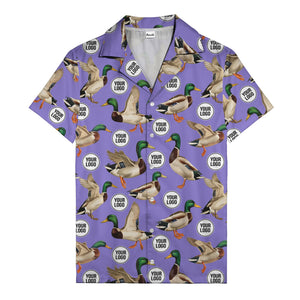 mallard ducks in flight hawaiian shirt with custom logo repeat pattern men's