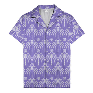 monochrome palm tree & custom logo repeat hawaiian shirt for men