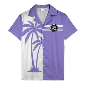 monochrome palm tree silhouette & stripe hawaiian shirt for men
