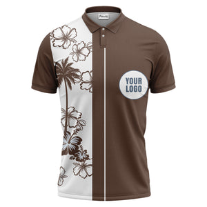 monochrome palm trees & hibiscus hawaiian design polo shirt for men