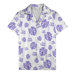 monstera leaves & custom logo repeat black white hawaiian shirt