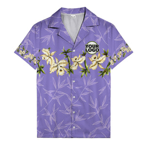 orchid & bamboo photoreal black hawaiian shirt