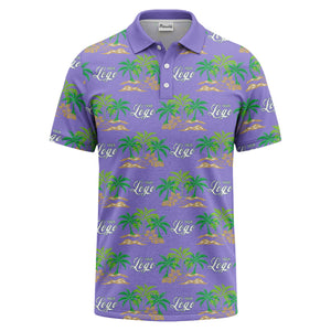 palm trees island scene repeat graphic polo shirt for men