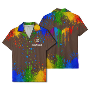 rainbow paint splatter abstract art hawaiian shirt with customizable name