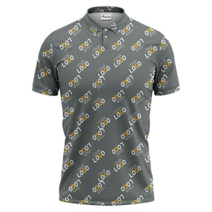 repeating gold logo hawaiian polo shirt with custom text overlay