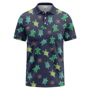 sea turtle repeat black teal golf polo shirt for men