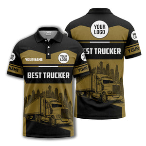 semi-truck cityscape graphic polo shirt for trucker pride