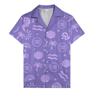 silver palm trees seashells sun waves vintage cartoon hawaiian shirt