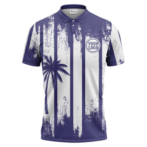vertical striped palm trees grunge texture polo shirt for men