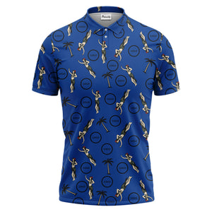 vintage hula dancers & palm trees black hawaiian polo shirt for men