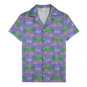 vintage palm tree oasis with monogrammed logo repeat hawaiian shirt