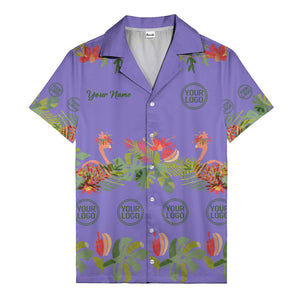 watercolor flamingo palm tropical flowers black hawaiian shirt