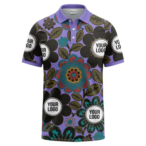 watercolor floral burst and olive leaves polo shirt for men