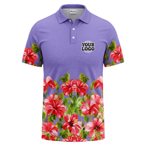 watercolor hibiscus & emerald leaf tropical polo shirt for men